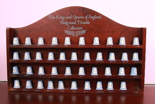 웨지우드 제스퍼웨어 41개 골무 &quot;킹스 &amp; 퀸즈 잉글랜드&quot;세트 Wedgwood Jasperware 41 Thimbles &quot;The Kings &amp; Queens of England&quot; Set w/ Wooden Display 1980-1982