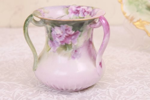 빅토리언 핸드페인트 3핸들 스몰 베이스 Victorian Parlor Painted 3 Handle Small Vase circa 1900