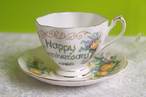 프린세스 앤 &quot;해피 기념일&quot; 컵&amp;소서 Princess Anne &quot;Happy Anniversary&quot; Cup &amp; Saucer circa 1960