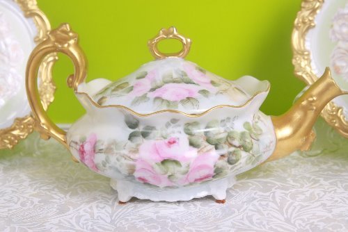 Tressemanes &amp; Vogt 리모지 핸드페인트 티팟 -박물관 퀄러티 Tressemanes &amp; Vogt Limoges Hand Painted Teapot circa 1901 - Museum Piece!