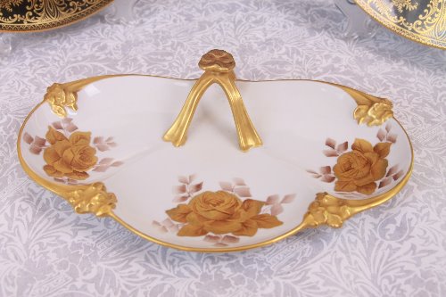 핸드페인트 금장 원핸들 디쉬 Hand Painted Gold One Handle Dish circa 1930