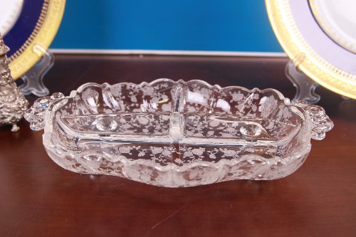 케임브리지 로즈포인트 우아한 유리 3섹션 디쉬 Cambridge Rosepoint Elegant Glass Sectional Dish circa 1934 - 1958