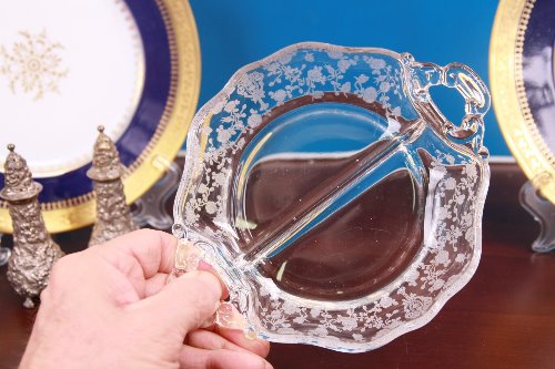 케임브리지 로즈포인트 우아한 유리 투핸들 양념 디쉬 Cambridge Rosepoint Elegant Glass 2 Handle Condiment Dish circa 1934 - 1958