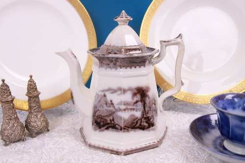 멀베리 (뽕나무) 트랜스퍼 티팟-50%세일  Vincennes 페턴 Mulberry Transfer Teapot by John Alcock circa 1853 -1861 in Vincennes pattern - 50% OFF!!!