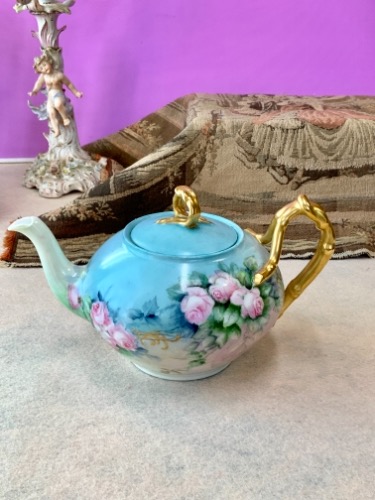 Pouyat 리모지 핸드페인트 티팟-아티스트 서명과 날짜- Pouyat Limoges Hand Painted Teapot artist signed and dated 1908