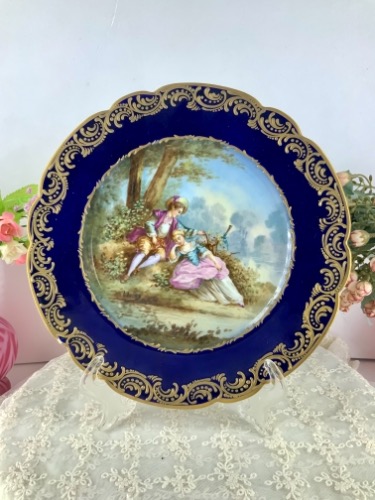 세브르 스타일 핸드페인트 풍경 케비넷 플레이트-데미지-(칩) Sevres Style Hand Painted Scenic Cabinet Plate circa 1900 - AS IS