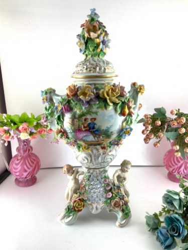 Carl Thieme 라지 핸드페인트 커버 언/베이스 Carl Thieme Large Hand Painted Covered Urn/Vase circa 1903