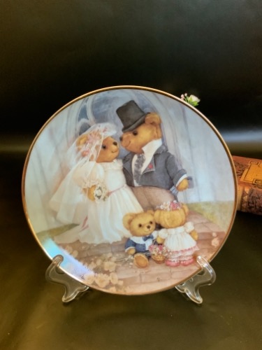 프랭클린 민트 테디 베어 &quot;Just Married&quot; 월 (장식) 플레이트 Franklin Mint Teddy Bear &quot;Just Married&quot; Wall Plate circa 1990