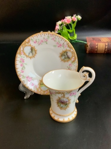 Tressemanes &amp; Vogt 핸드페인트 컵&amp;소서-리페어- Tressemanes &amp; Vogt Limoges Hand Painted Cup &amp; Saucer circa 1890 - AS IS
