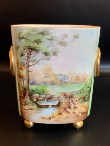 Guerin 리모지 핸드페인트 부퀘 베이스  Guerin LImoges Hand Painted Bouguet Vase circa 1900