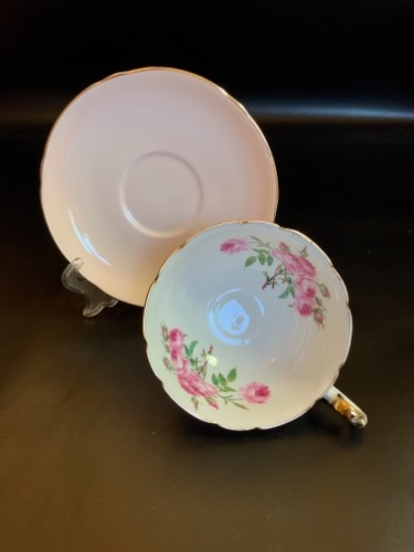쉘리 링컨 쉐입 핑크 프로럴 컵&amp;소서 Shelley Lincoln Shape Pink Floral Cup &amp; Saucer circa 1963