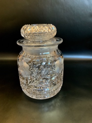 화려한 시대 크리스탈 핸드 컷 글래스 라지 잘 (항아리)-매우 귀한- Brilliant Period Cut Glass Large Jar circa 1900 - RARE