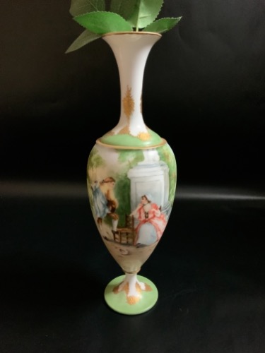 Redon 리모지 핸드페인트 경치 버드 베이스 Redon  Limoges Hand Painted Scenic Bud Vase circa 1890