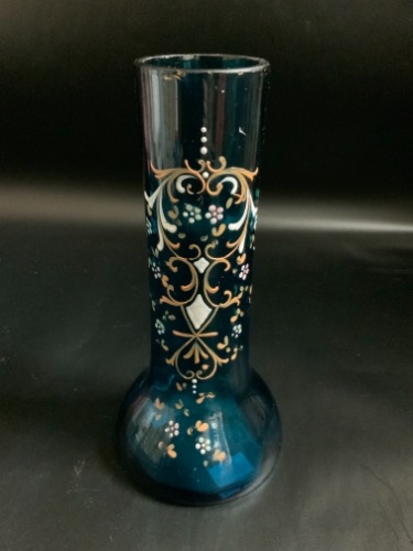 빅토리언 블루 회호리 핸드페인트 에나멜 베이스- 있는 그대로- Victorian Blue Swirl Enameled Vase circa 1880 - AS IS