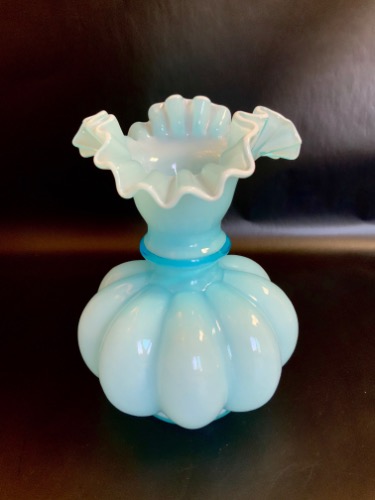 초기 펜턴 블루 오팔린 꽃병 Early Fenton Blue Opaline Vase circa 1940