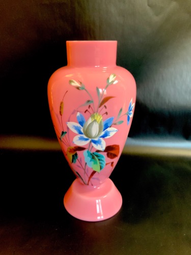 빅토리언 핸드페인트 케이스드 글래스 베이스 Victorian Hand Painted Cased Glass Vase circa 1880