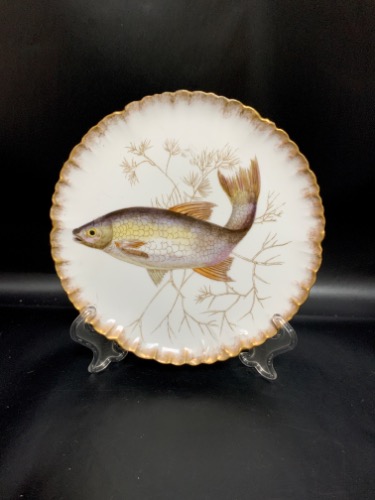 하빌랜드 리모지 공장 데코 핸드페인트 피쉬 플레이트 Haviland Limoges Factory Hand Painted Fish plate circa 1882