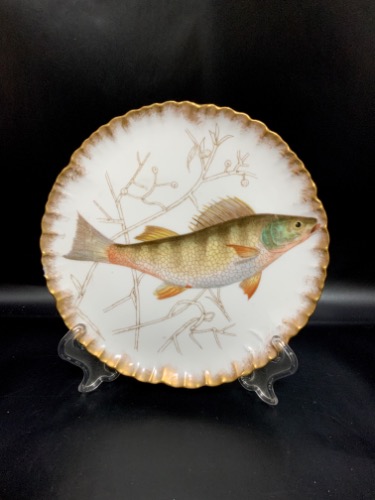 하빌랜드 리모지 공장 데코 핸드페인트 피쉬 플레이트 &quot;있는 그대로&quot; 데미지 Haviland Limoges Factory Hand Painted Fish plate circa 1882 - AS IS (Chip)