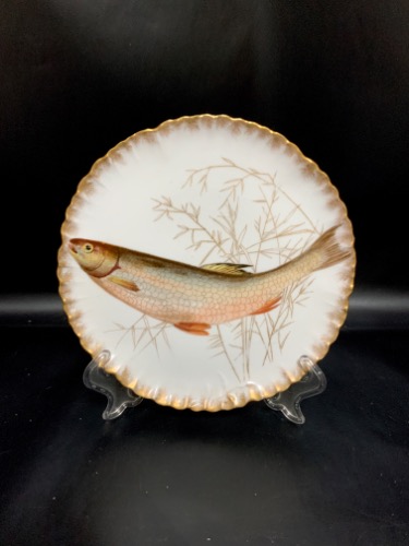 하빌랜드 리모지 공장 데코 핸드페인트 피쉬 플레이트 Haviland Limoges Factory Hand Painted Fish plate circa 1882