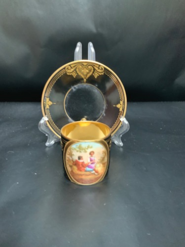 오스트리아 핸드페인트 풍경 데미타스 W/ 골드 길딩 컵&amp;소서 Austria Hand Painted Scenic Demitasse w/ Gold Gilding circa 1908