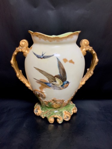 Pouyat 리모지 라지 핸드페인트 투핸들 꽃병 Pouyat Limoges Large Hand Painted 2 Handled Vase circa 1890