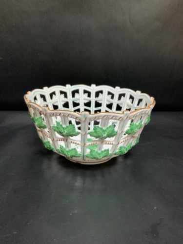 헤런드 그린 차이니스 부퀘 투각 바구니 Herend Green Chinese Bouqet Open Weave Basket dtd 1995 - 30% OFF!!!