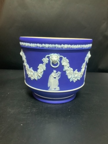 웨지우드 콜트 블루 딥 재스퍼웨어 캐시 팟 1908 - 1930 / Wedgwood Cobalt Blue Dip Jasperware Cache Pot circa 1908 - 1930
