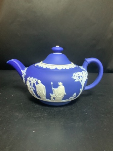 웨지우드 제스퍼웨어 코발 블루 딥 티팟 Wedgwood Jasperware Cobalt Blue Dip Teapot circa 1891 - 1908