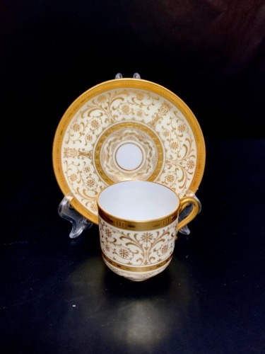민톤 티파니 금박 데미타스 (에쏘잔) 컵&amp;소서 Minton Tiffany Gold Leaf Demitasse Cup &amp; Saucer circa 1902 - 1912