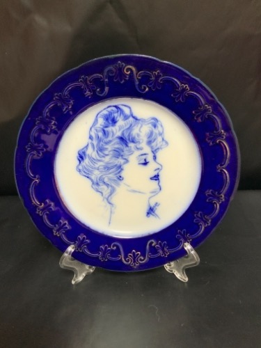 플로우블루 포트리얼 플래이트 Flow Blue PortraiPlate - Penelope by Royal Porce,ain circa 1910-1920