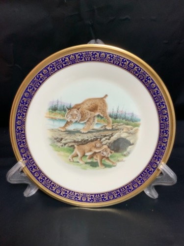 레녹스 &quot;Boehm&quot; 우드랜드 &quot; Bobcats &quot; 야생 시리즈 장식 플레이트 Lenox &quot;Boehm&quot; Woodland Wildlife Series Decorator Plate - 1980 Bobcats