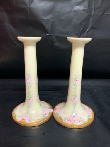 레녹스 벨릭 핸드페인트 긴 촛대 (한쌍) Lenox Belleek Hand Painted Tall Candlesticks (Pair) circa 1900