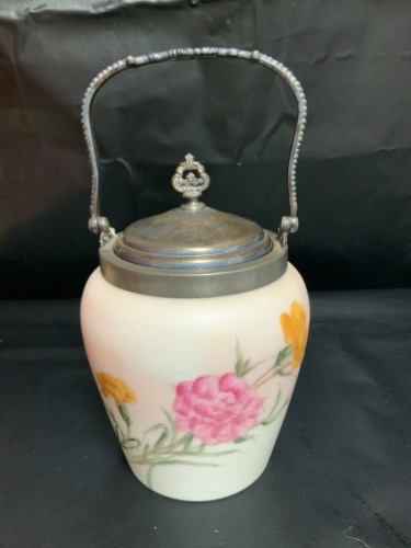 빅토리언 핸드페인트 크랙커 잘 Victorian Cracker Jar W/ Aesthetic Floral Handle