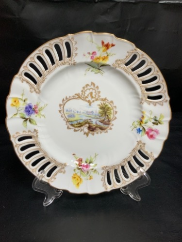 빅토리언 핸드페인트 투각 케비넷 플레이트 Victorian Hand Painted Reticulated Cabinet Plate 1867
