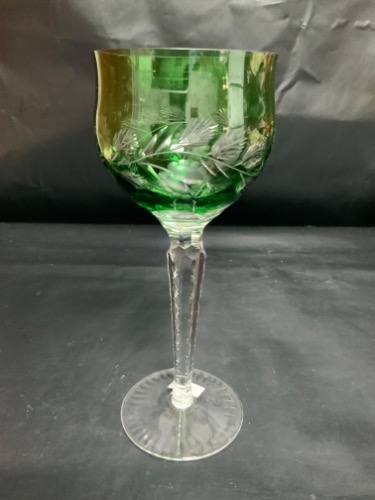 보헤미언 칼러 컷 클리어 크리스탈 와인 글래스 Bohemian Colored Cut to Clear Crystal Wine Glass circa 1950