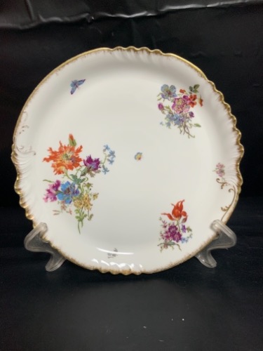 LS 리모지 핸드페인트 (드레스덴 스타일) 찹 플레이트-(림에 칩)  LS Limoges Hand Painted (Dresden Style) Chop Plate circa 1900