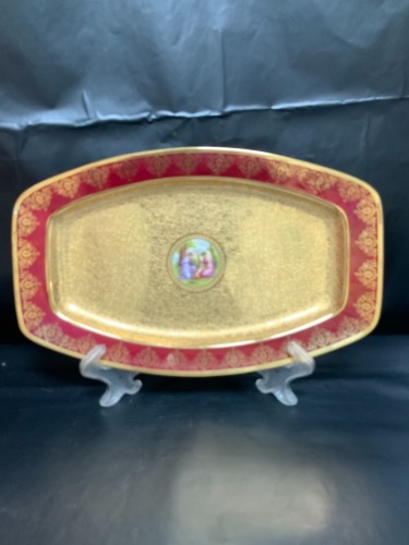 크라운 페어셔 골드 에칭 카메오 라지 서빙 플레터 Crown Fairshire Gold Etched Cameo Large Serving Platter circa 1930 - AS IS