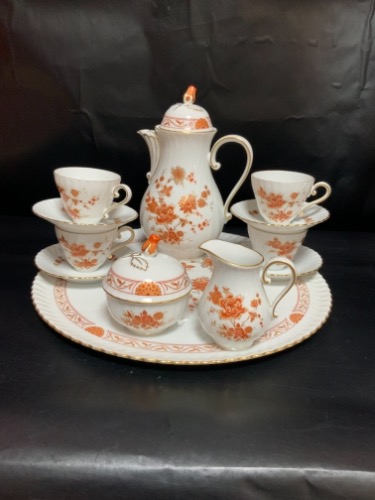 Kaiser 커피 4인용 세트w/언더플레이트 Kaiser After Dinner Coffee Set Service for 4 with Underplate in &quot;Bergund&quot; circa 1967 - 1970