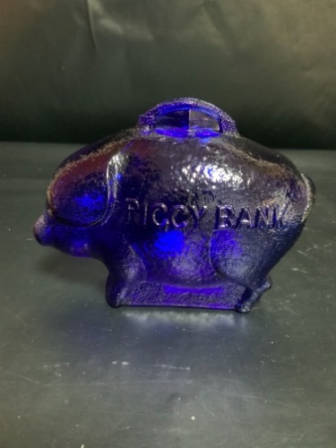 빈티지 코발 블루 글래스 돼지 저금통 Vintage Cobalt Blue Glass Piggy Bank