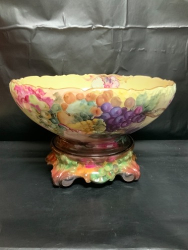 Tressemanes &amp; Vogt 리모지 핸드페인트 펀치 볼 W/받침대 &amp; Vogt Limoges Hand Painted Punch Bowl w/ Pedestal circa 1890