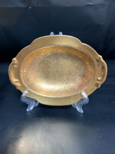 윌링 데코 Co 에칭 금장 스몰 타원형 볼 Wheeling Decorator Co. Etched Gold Small Oval Bowl circa 1920 - 1950