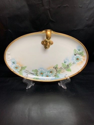 Guerin 리모지 핸드페인트 원핸들 서빙 디쉬 Guerin Limoges Hand Painted One Handle Serving Dish circa 1900