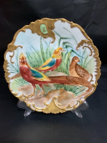리모지 핸드페인트 게임 플레이트 Limoges Parlor Painted Game Plate circa 1900