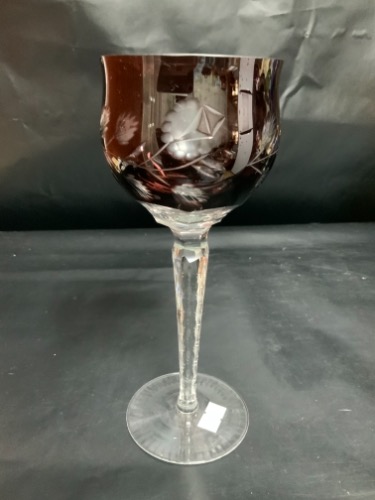 보헤미언 칼러 컷 클리어 크리스탈 와인 글래스 Bohemian Colored Cut to Clear Crystal Wine Glass circa 1950