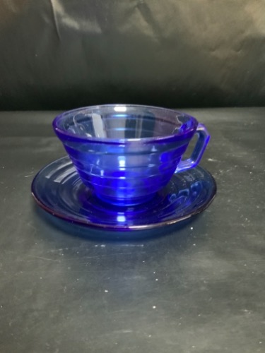 헤이즐 아틀라스 &quot;Moderntone&quot;코발트 블루 컵&amp;소서 Hazel Atlas &quot;Moderntone&quot; Cobalt Blue Cup &amp; Saucer Plate circa 1934-1942