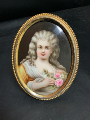 프랜치 미니어처 초상화 페인팅 안 도자기  French Miniature Portrait Painting on Porcelain circa 1850