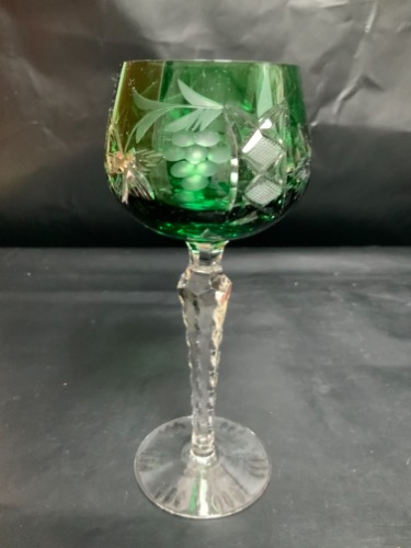 보히미아 그린 컷 클리어 핸드 블로우 &amp; 컷 크리스탈 스템웨어 Bohemian Green Cut to Clear Hand Blown &amp; Cut Crystal Stemware circa 1930