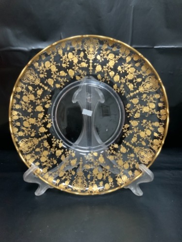 캠브리지 로즈포인트 골드 에치 엘러겐 글래스 챨져 Cambridge Rosepoint Gold Etched Elegant Glass Serving Charger circa 1934-1958