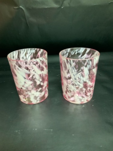 오팔레슨 흩어진 페턴 글래스컵-있는 그대로- Pair of Pink Opalescent Spatter Pattern Glass Cups- AS IS