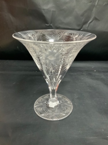 컷 글래스 크리스탈 트럼펫 베이스 Cut Glass Crystal Trumpet Vase circa 1920